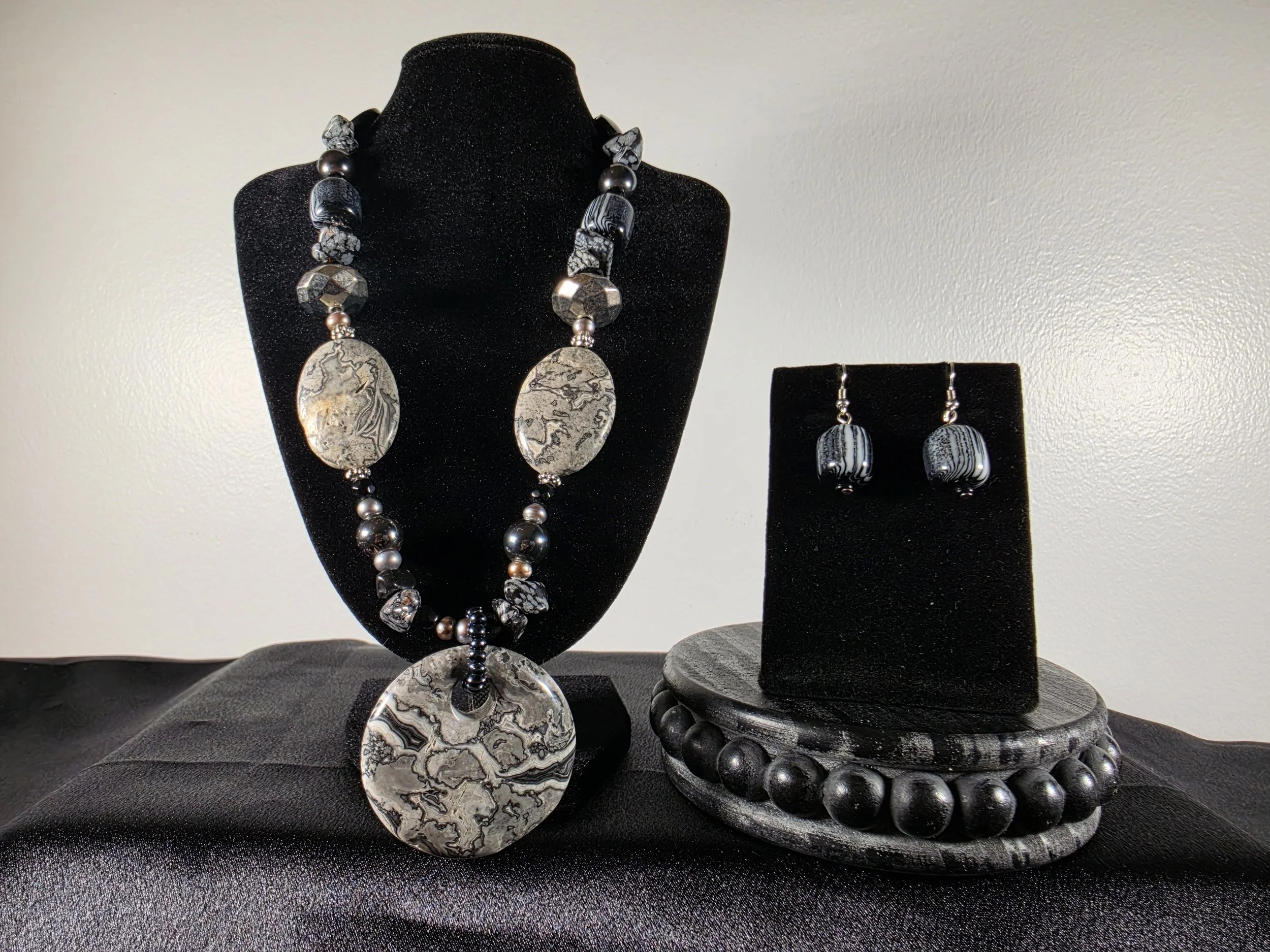 Black, Gray & Silver Artisan Statement Necklace Set