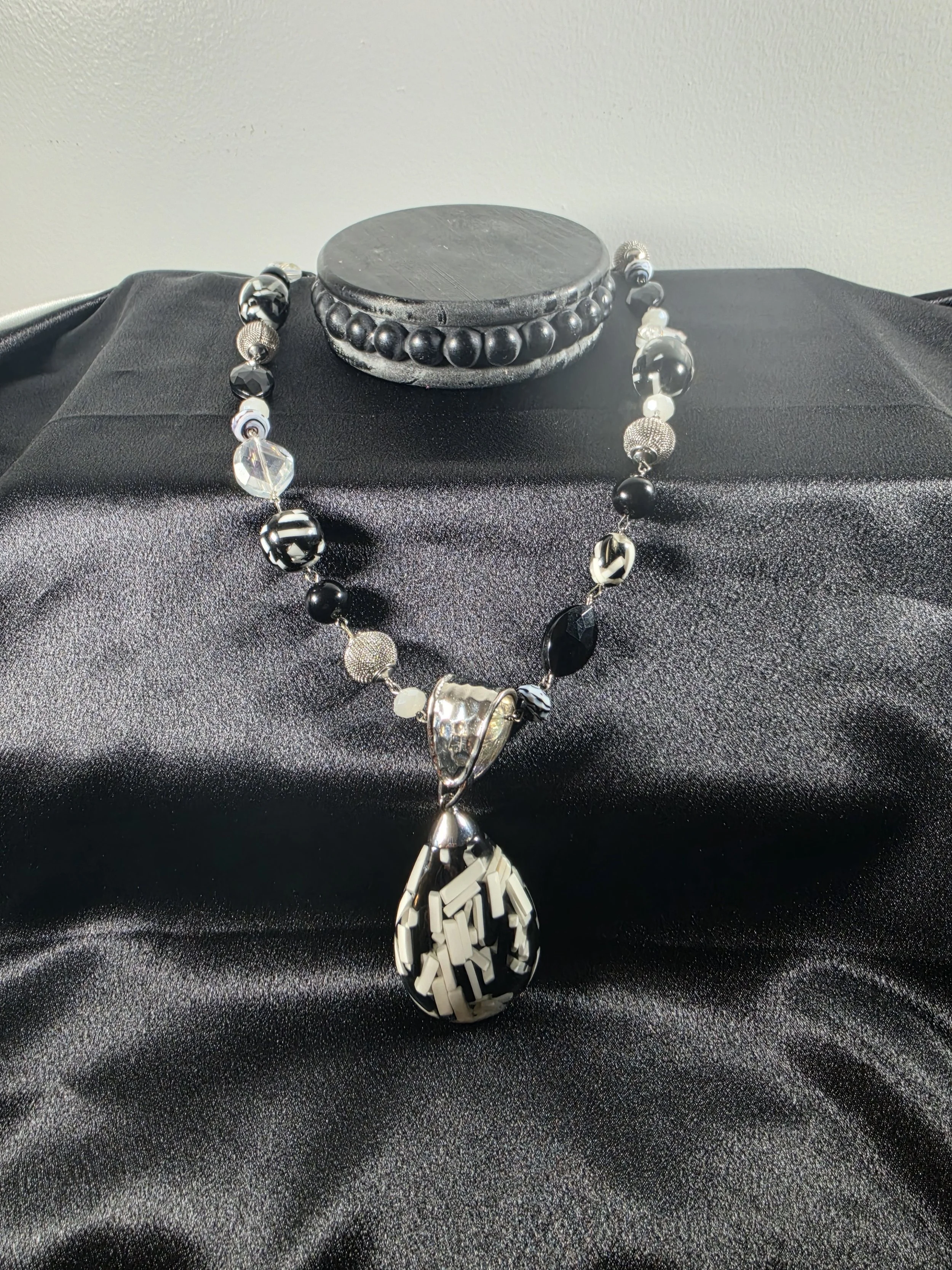 Black & White Art Glass Statement Necklace