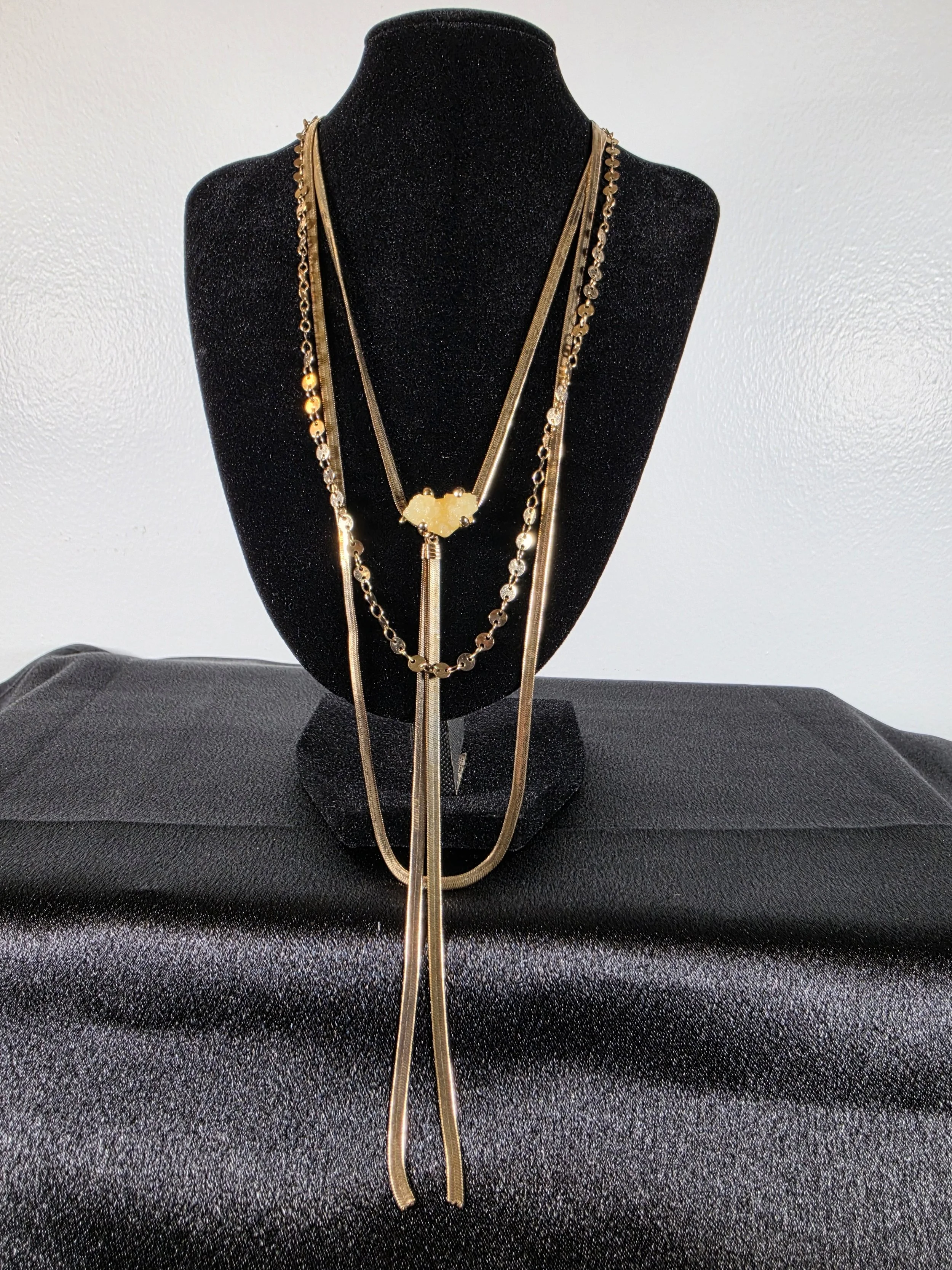 Golden Glow Druzy Tassel Layered Necklace