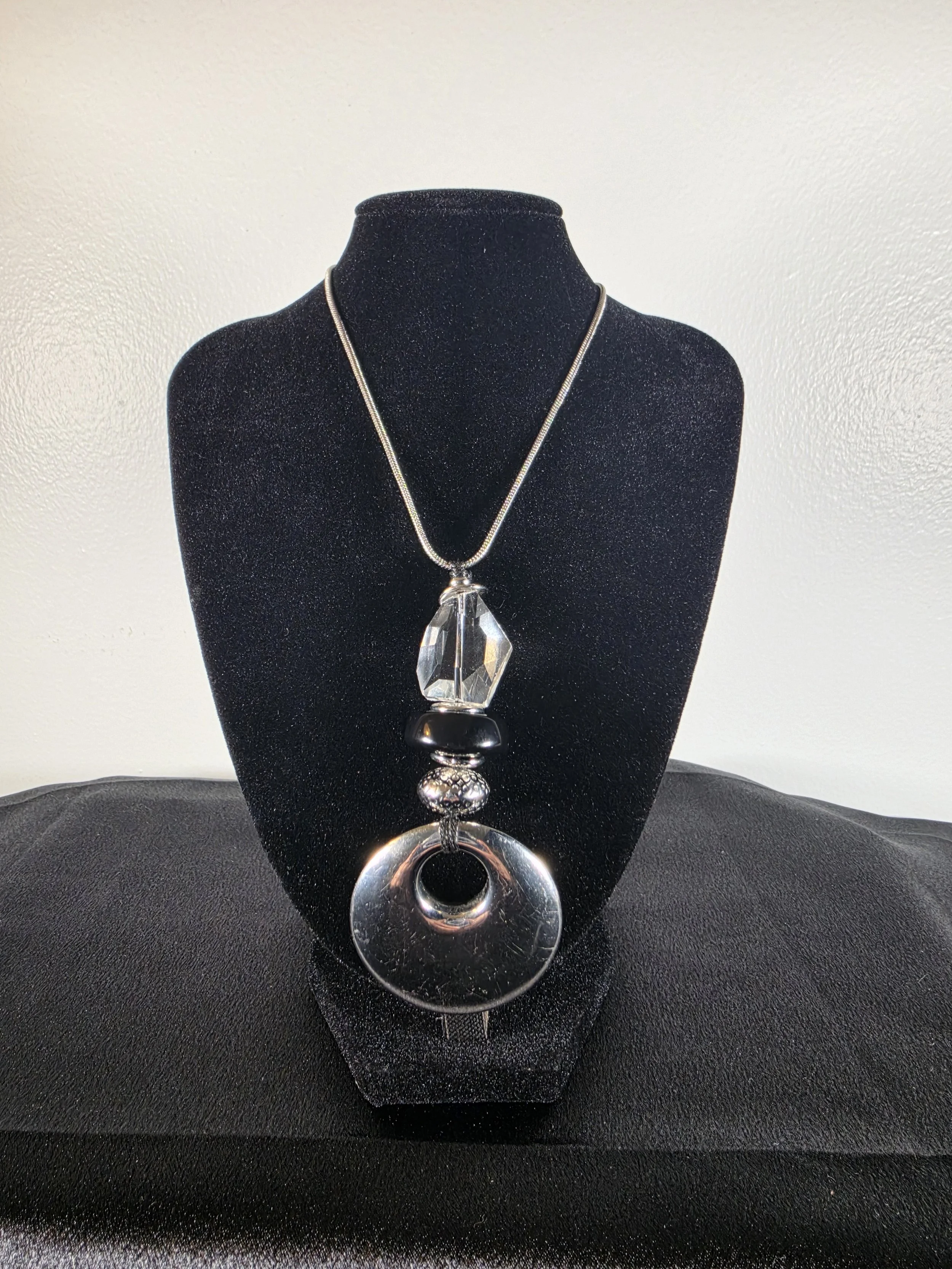 Modern Silver Disc Pendant Necklace