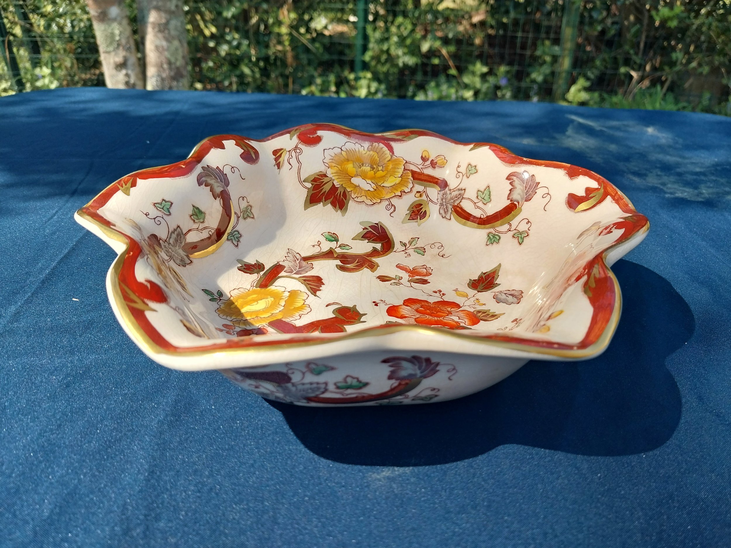 Vintage Mason’s Patent Ironstone Brown Velvet Scalloped Floral Serving Bowl | Made in England