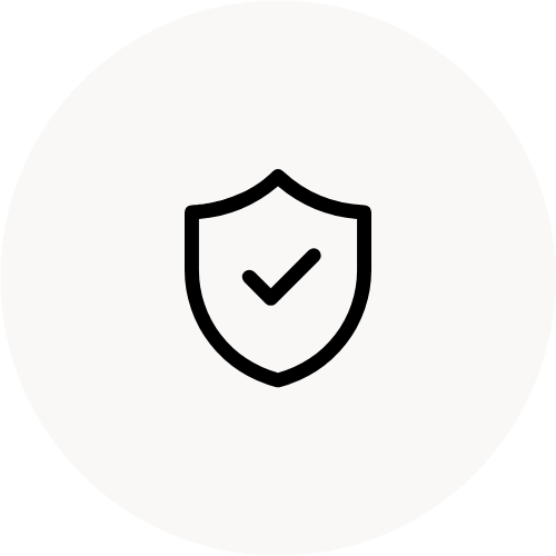 Shield icon with a checkmark inside, representing security or protection.