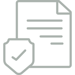 A document icon with a shield and checkmark, indicating approval or verification.