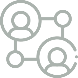 Icon showing two connected profile silhouettes with lines indicating a network or connection.