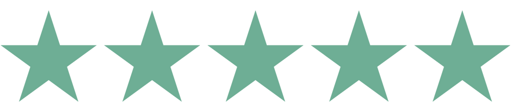 Five teal five-pointed stars in a row, with a black background.