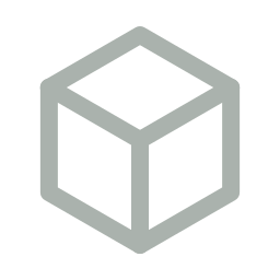 A minimalist icon of a 3D cube outline in gray on a black background.