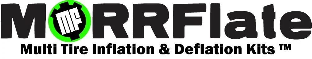 MORflate logo with a black gear symbol containing a tire tread icon, and text specifying Multi Tire Inflation & Deflation Kits.