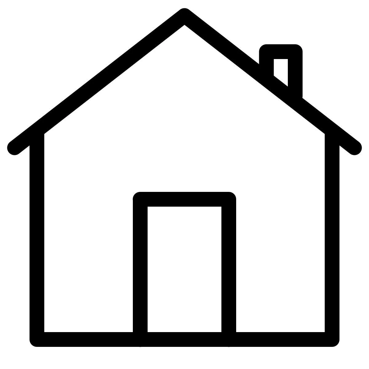 Black and white icon of a house with a chimney and a door.
