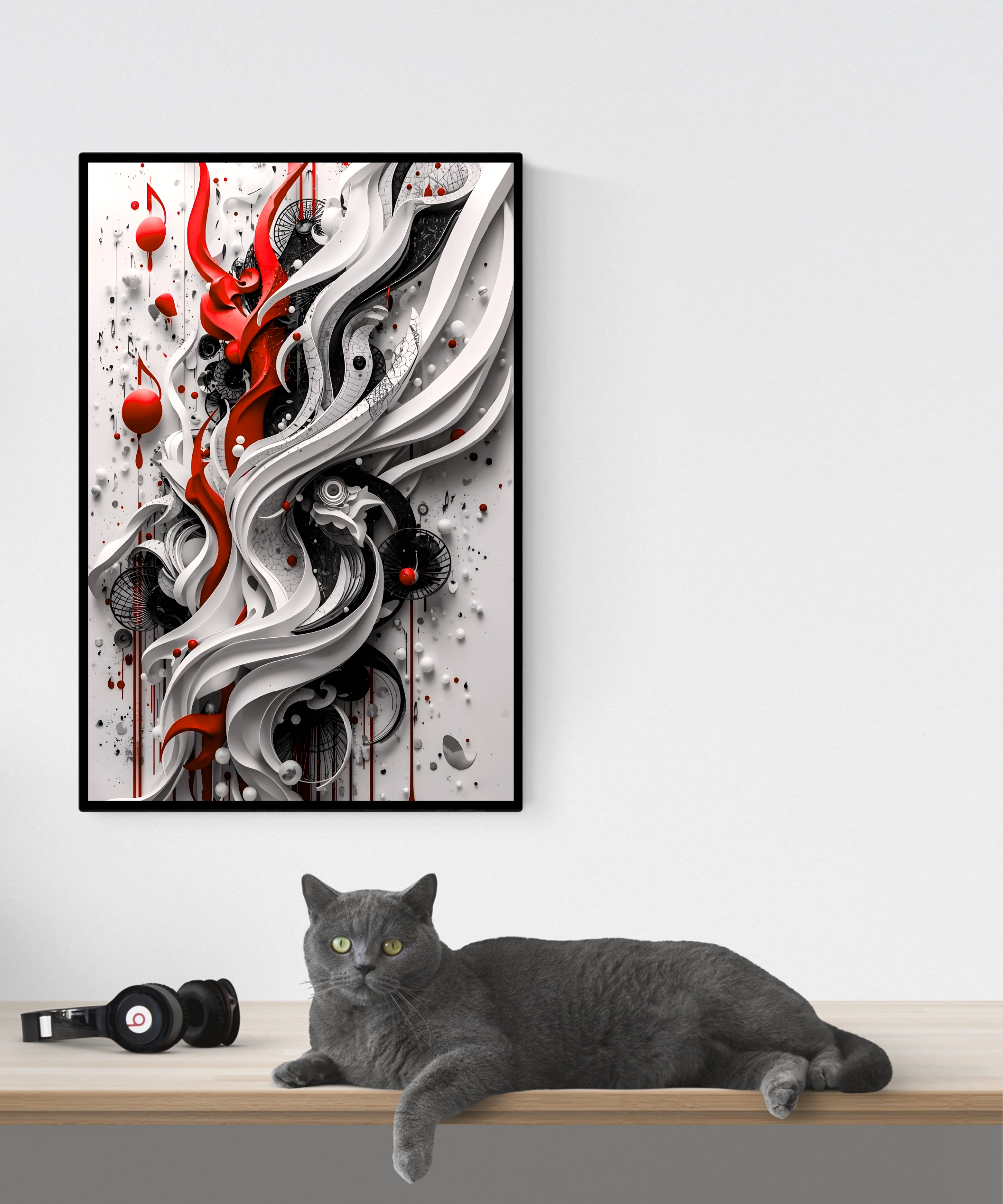 contemporary 3D music wall art set in red and white