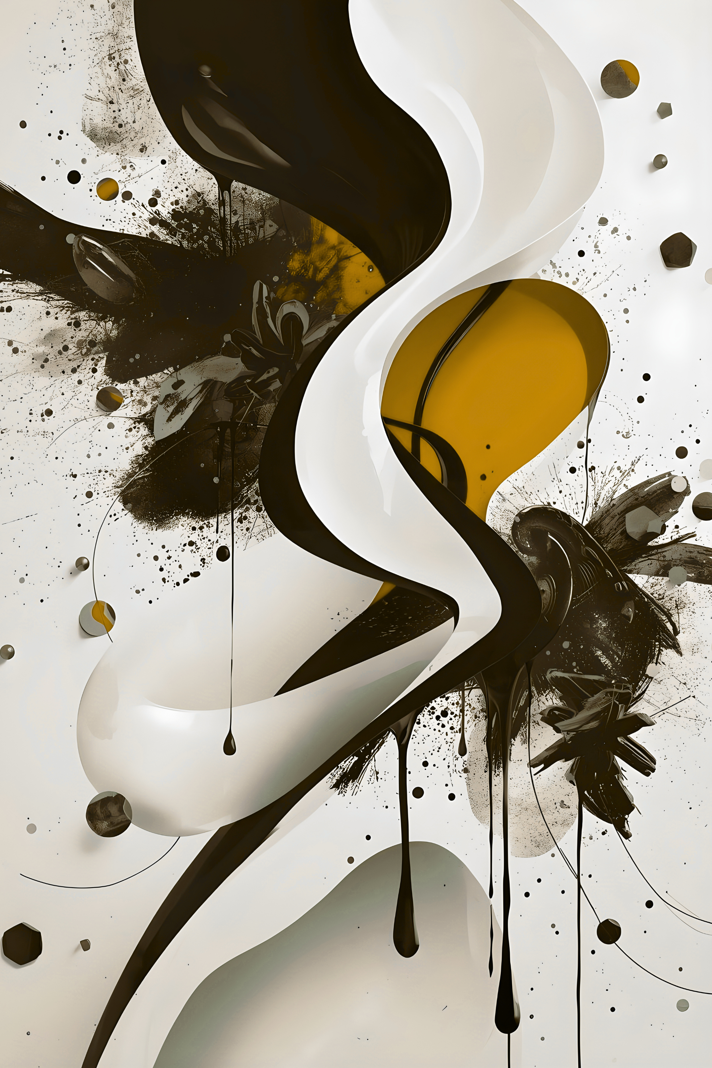 Gold abstract framed wall art with black, white, and gold splatter design – Piece 2