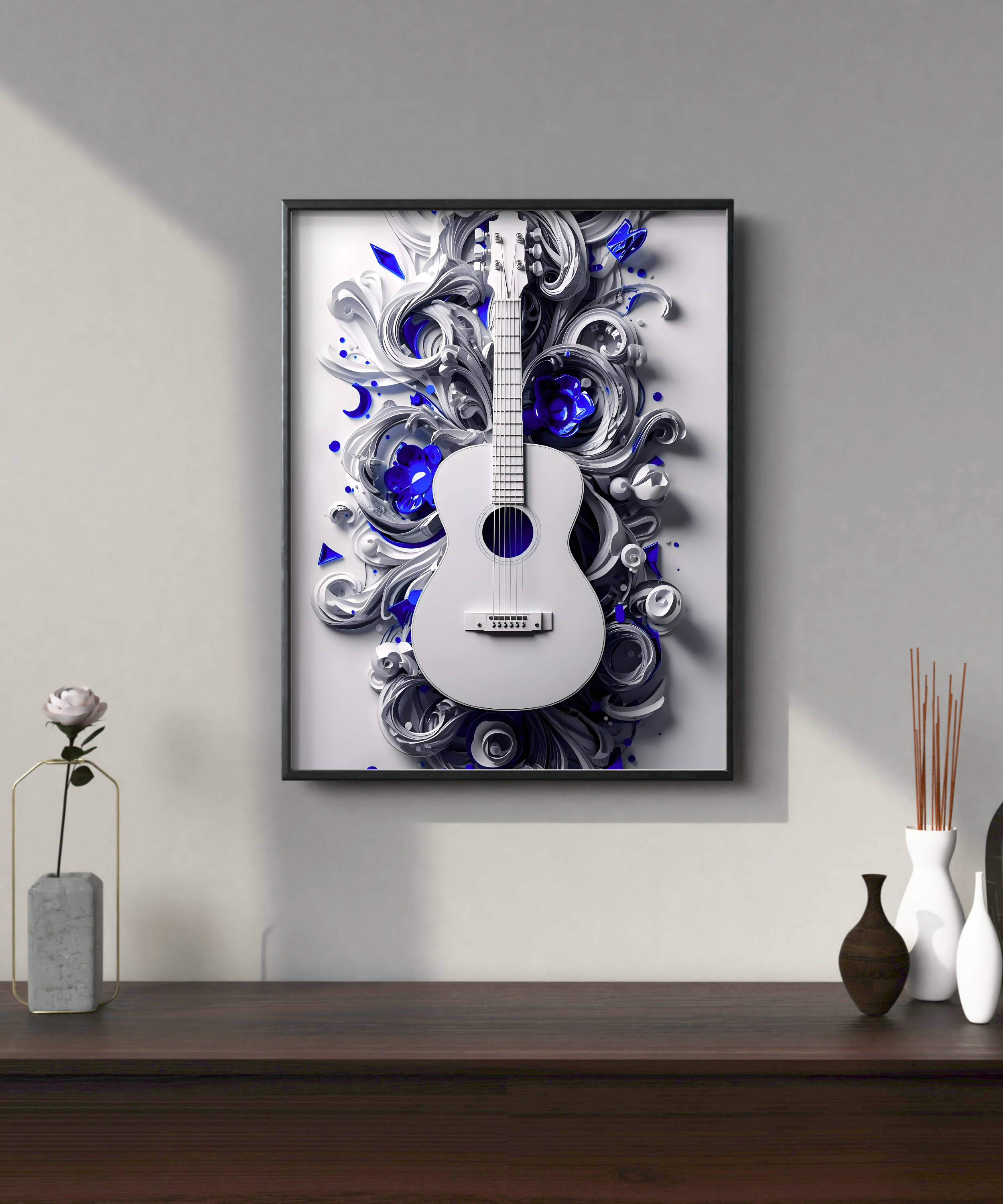 contemporary 3D music wall art set in blue and white