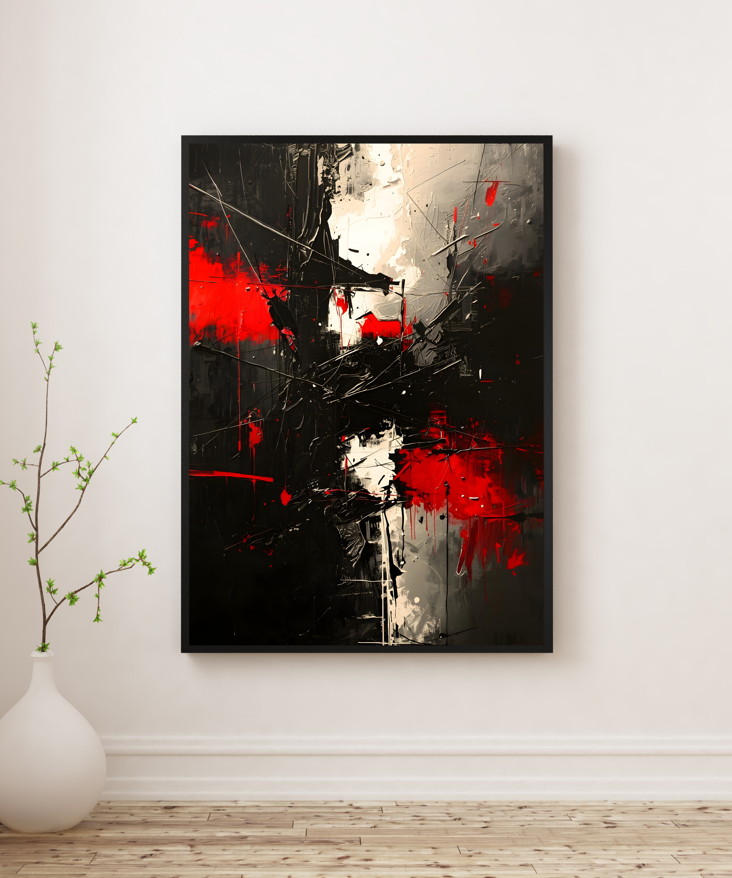 “dynamic abstract wall art with expressive brushwork and contrast