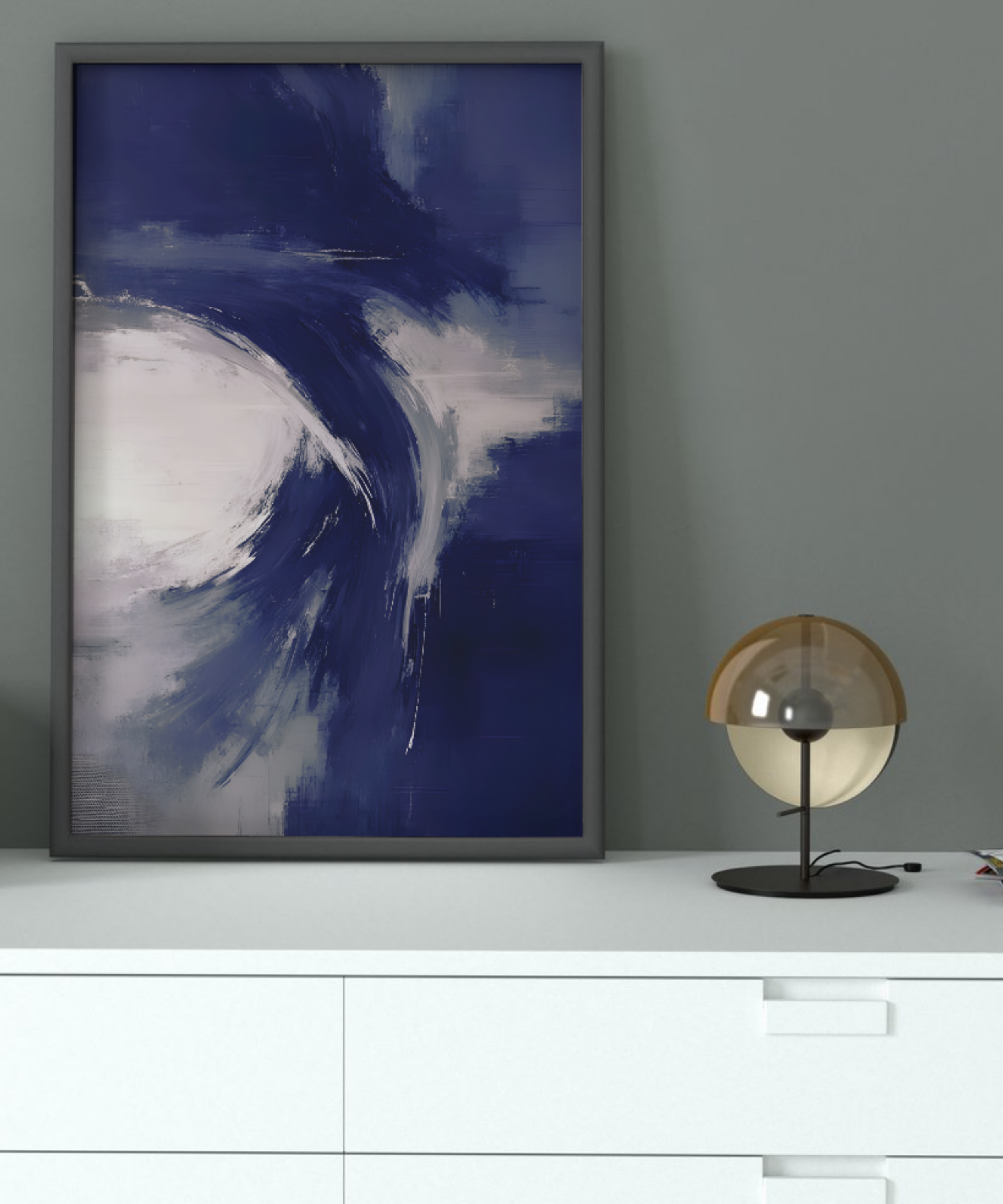 contemporary navy grey abstract wall art with flowing brushwork