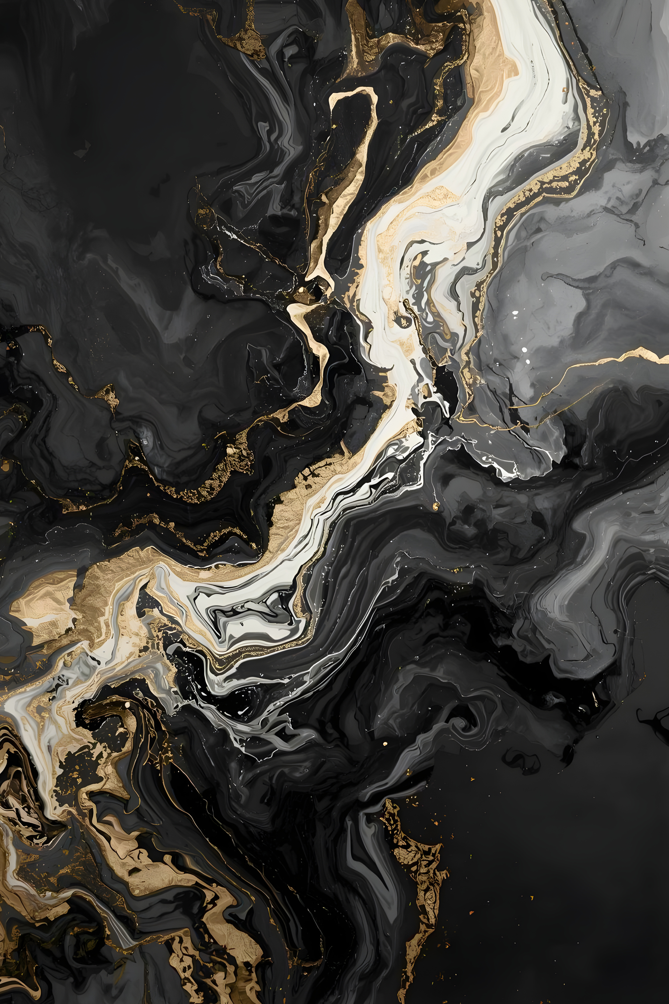 luxury fluid abstract wall decor in black white and gold