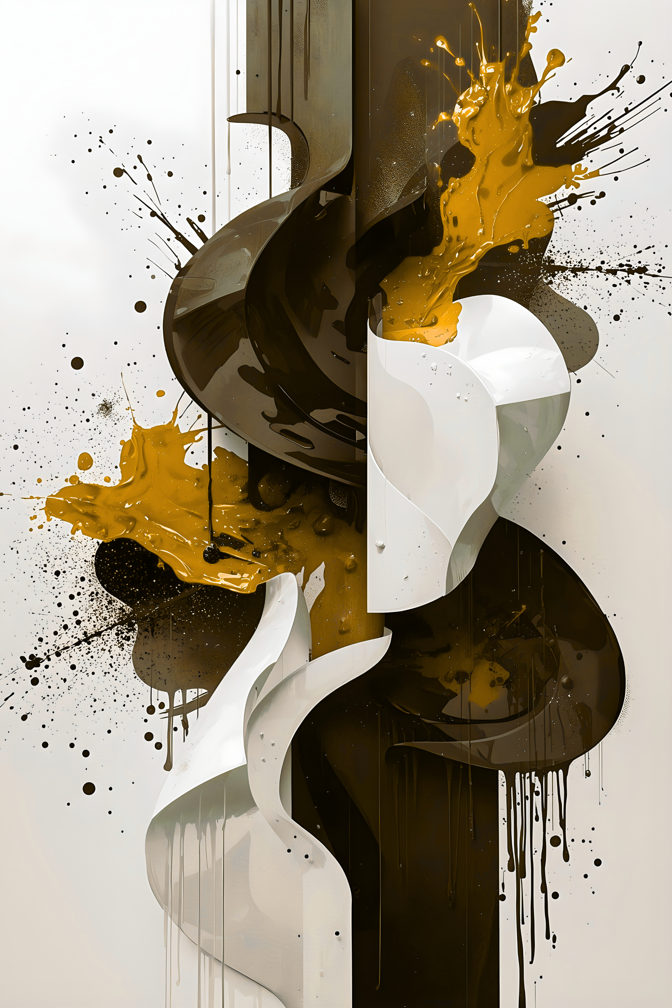 Gold abstract framed wall art with black, white, and gold splatter design – Piece 3