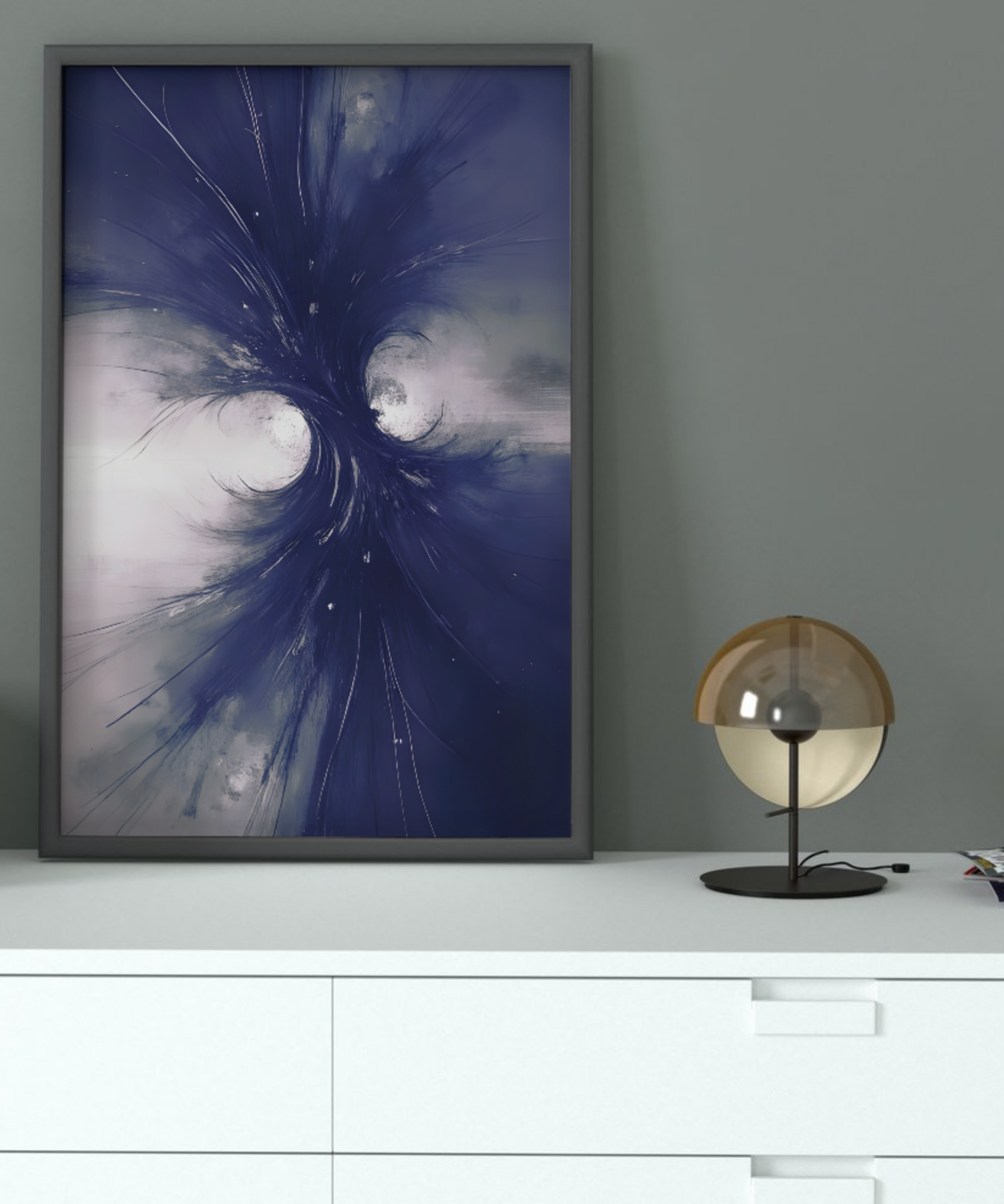 textured fluid abstract wall art set in navy and grey tones”