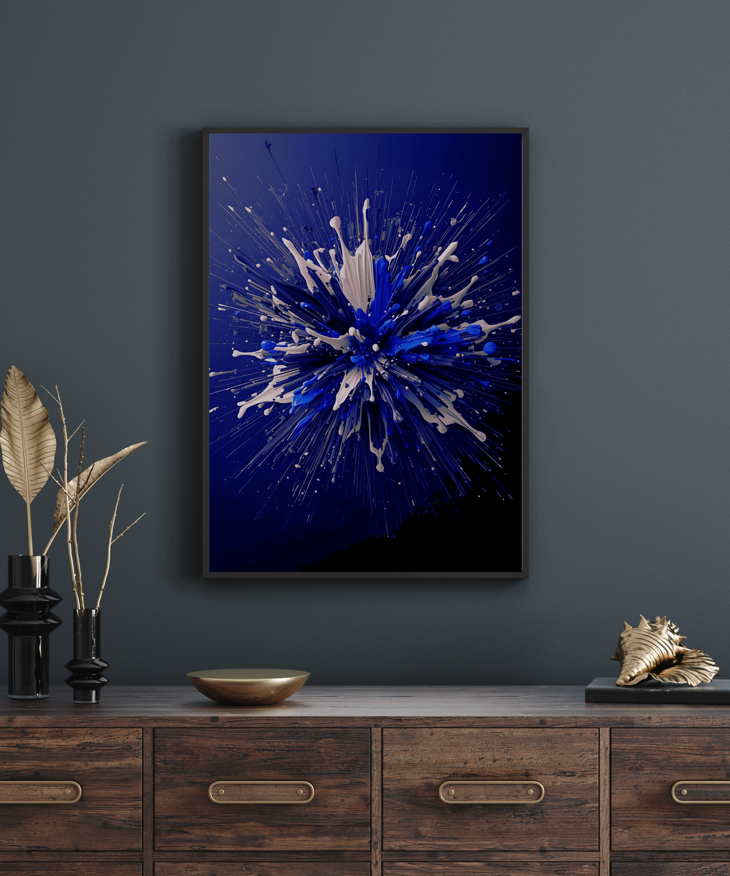 contemporary blue abstract wall art with explosion effect