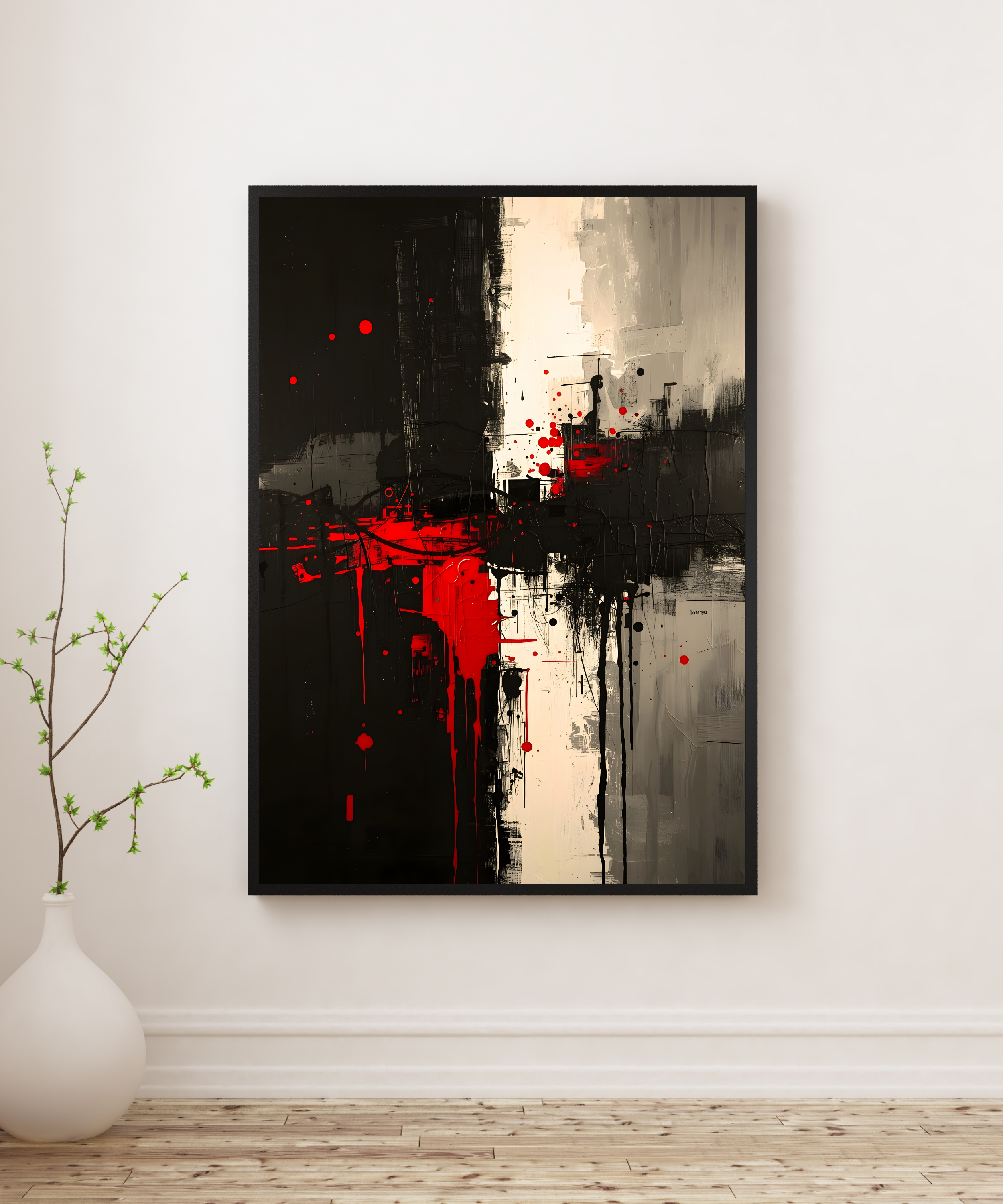 contemporary colorful abstract wall art set in red black tan