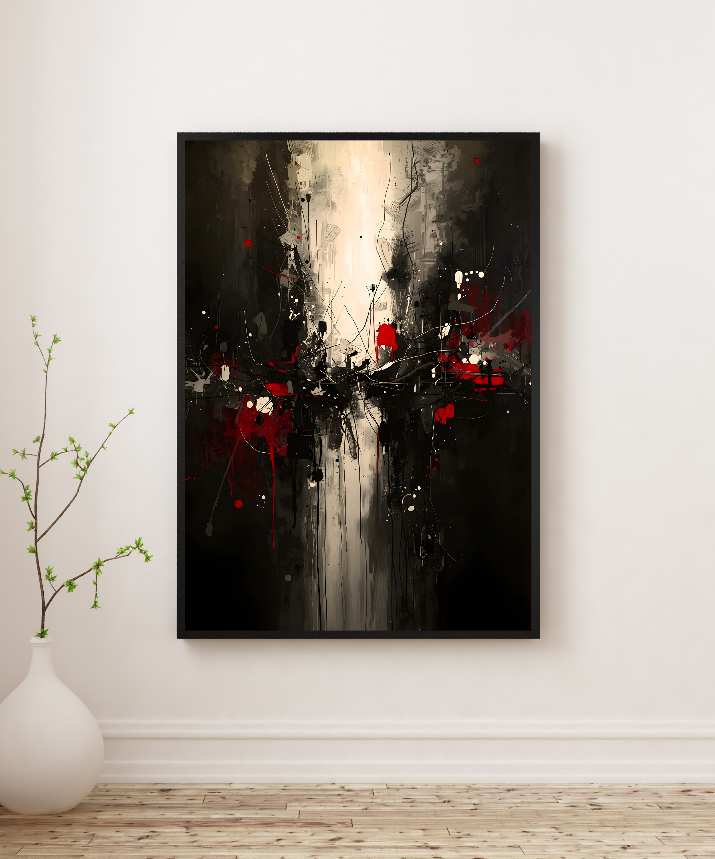 modern abstract framed wall art with splatter texture