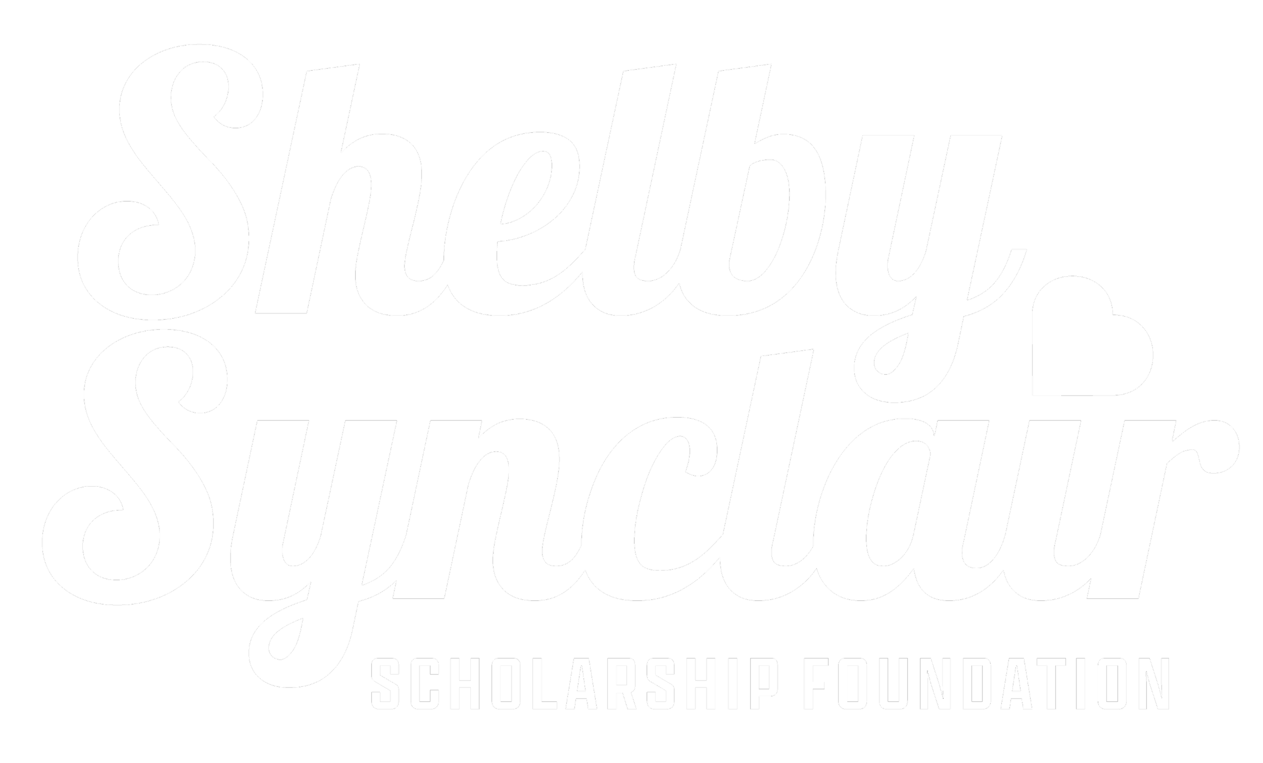Shelby Sunclar Scholarship Foundation logo with white text and a small heart on a black background.
