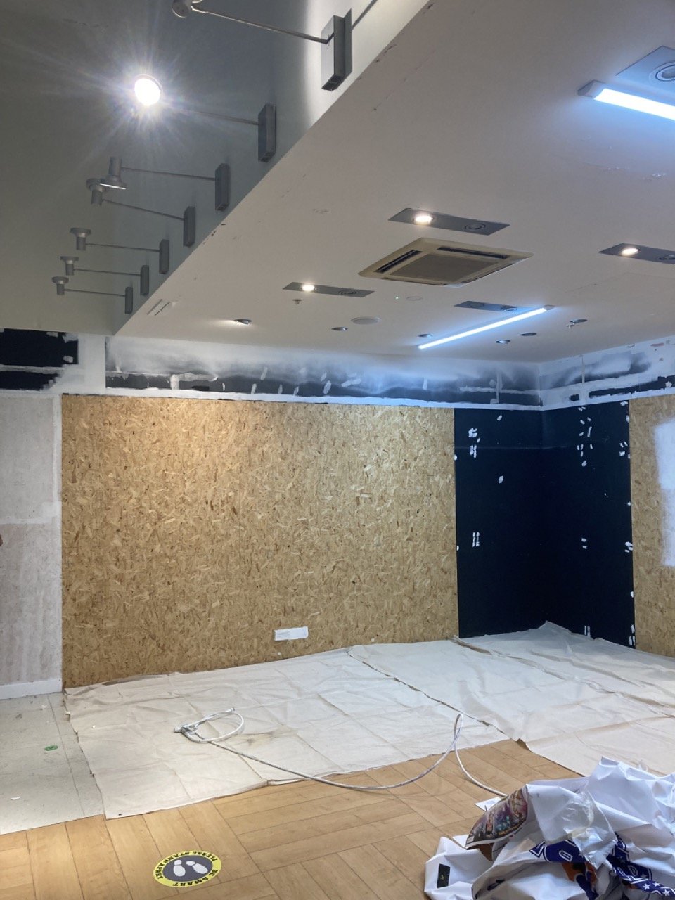 Commercial interior decorating preparation during project in a Southampton retail space.
