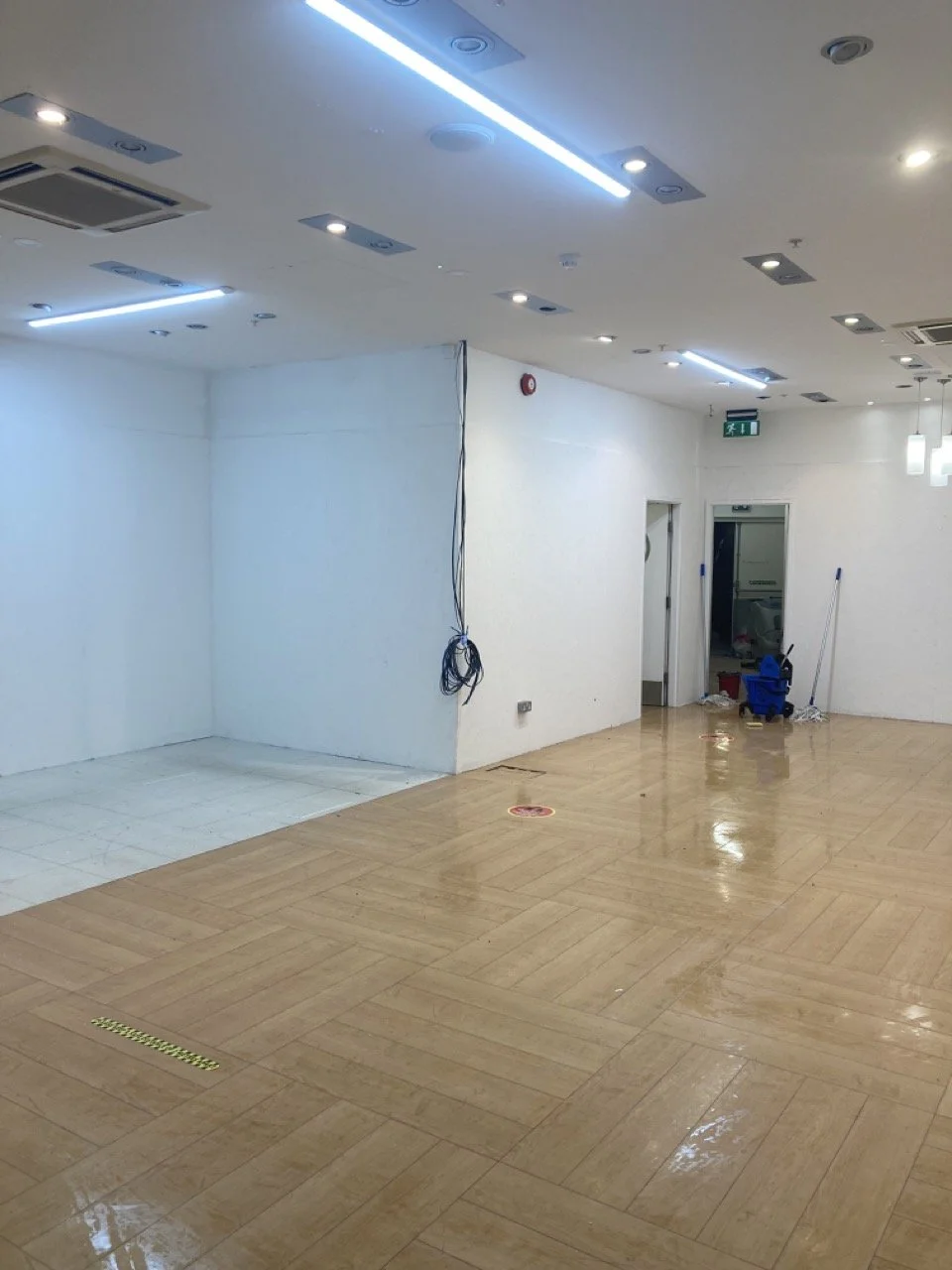 Commercial decorating project showing freshly decorated walls and  clean flooring from use of surface protection.