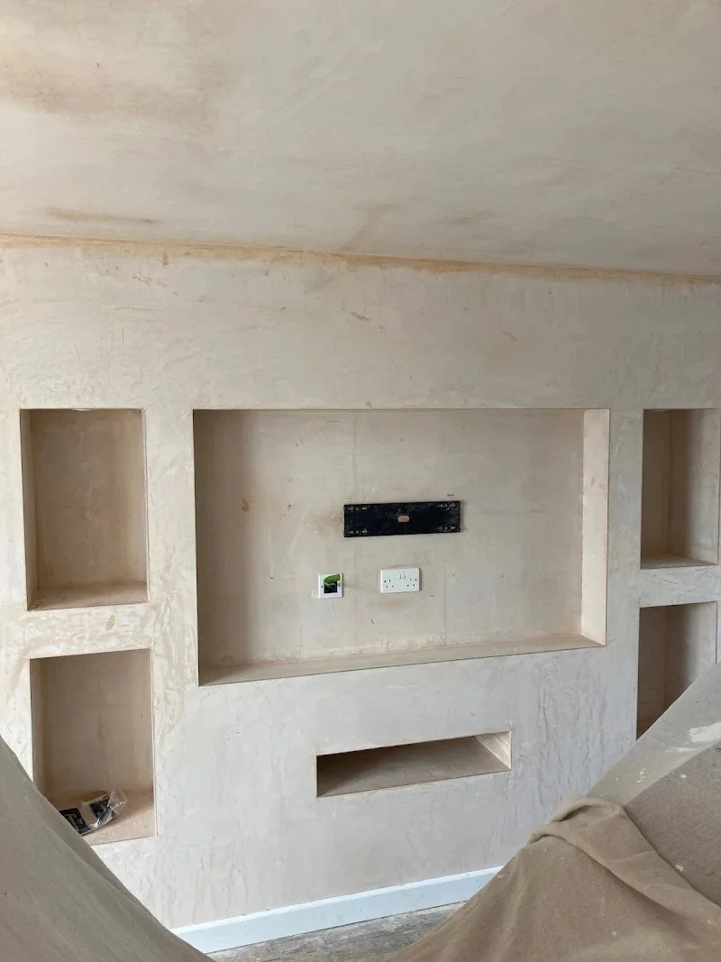 Console unit after plastering and preparation, before the interior decoration and finishing work.