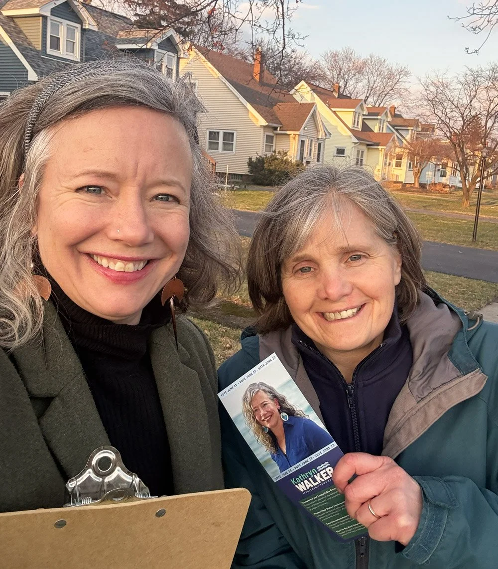 Kathryn Walker meeting with a resident from Irondequoit during her campaign for Town Board