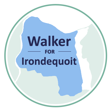 Silhouette of Irondequoit and the text Walker for Irondequoit
