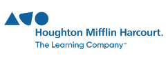 Houghton Mifflin Harcourt logo displayed in an “As Seen In” section showcasing publishing and educational partners.