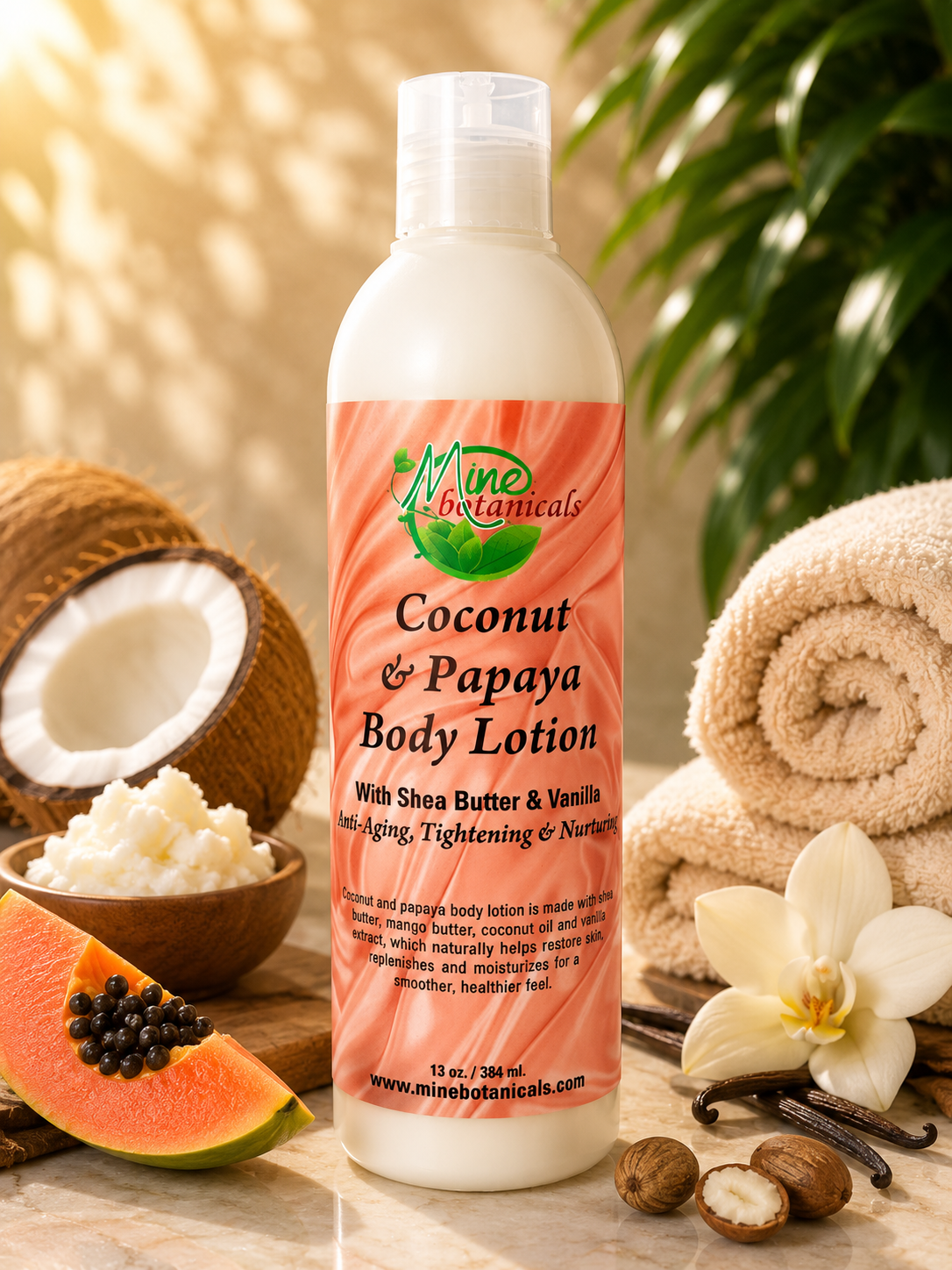 Mine Botanicals | Coconut & Papaya Body Lotion with Shea Butter & Vanilla | 384ml