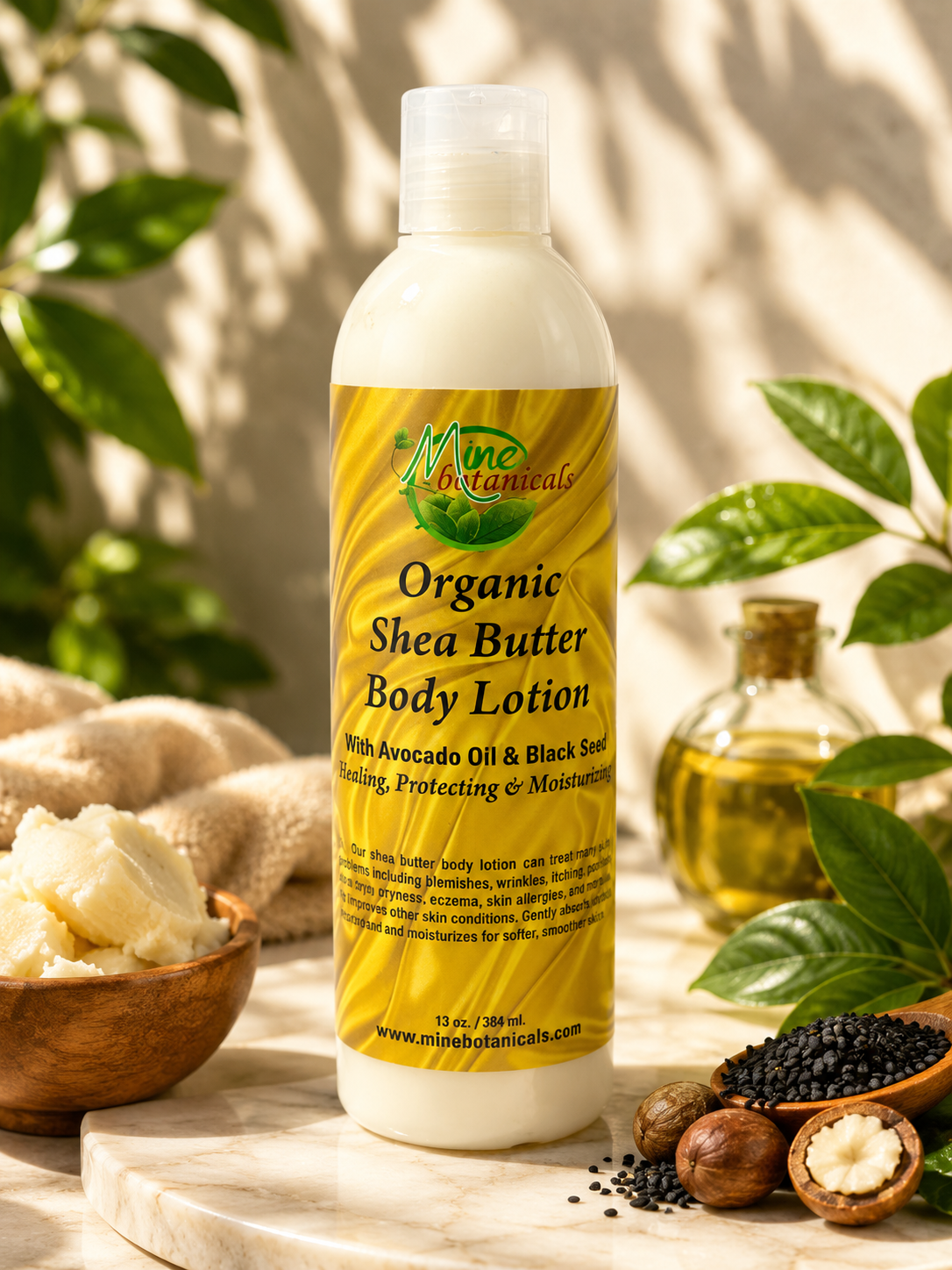 Mine Botanicals | Organic Shea Butter Body Lotion with Avocado Oil & Black Seed | 384ml