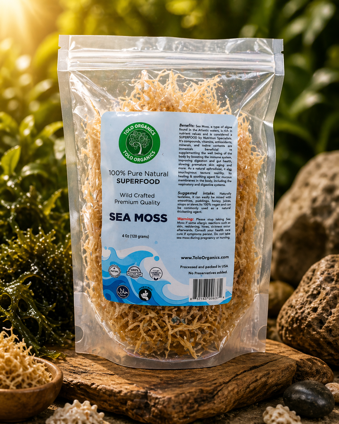 Tolo Organics | Wild Crafted Premium Quality Sea Moss 120 grams