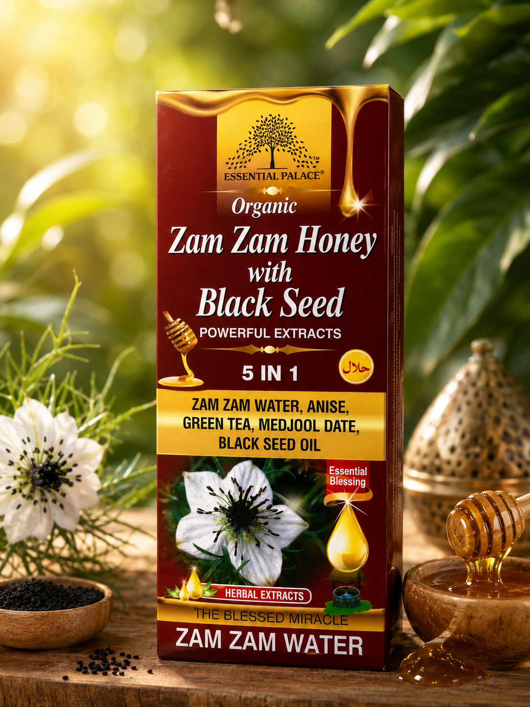 Essential Palace | Organic Zam Zam Honey with Black Seed | Powerful Extracts