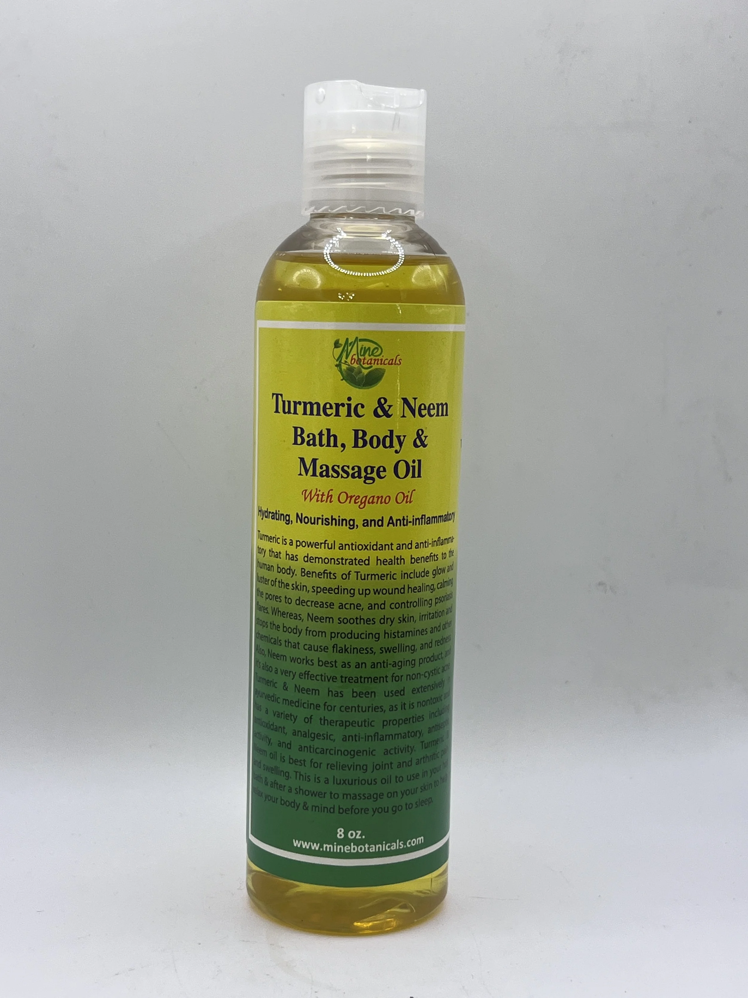 Turmeric & Neem Bath, Body & Massage Oil with Oregano Oil 8 oz.