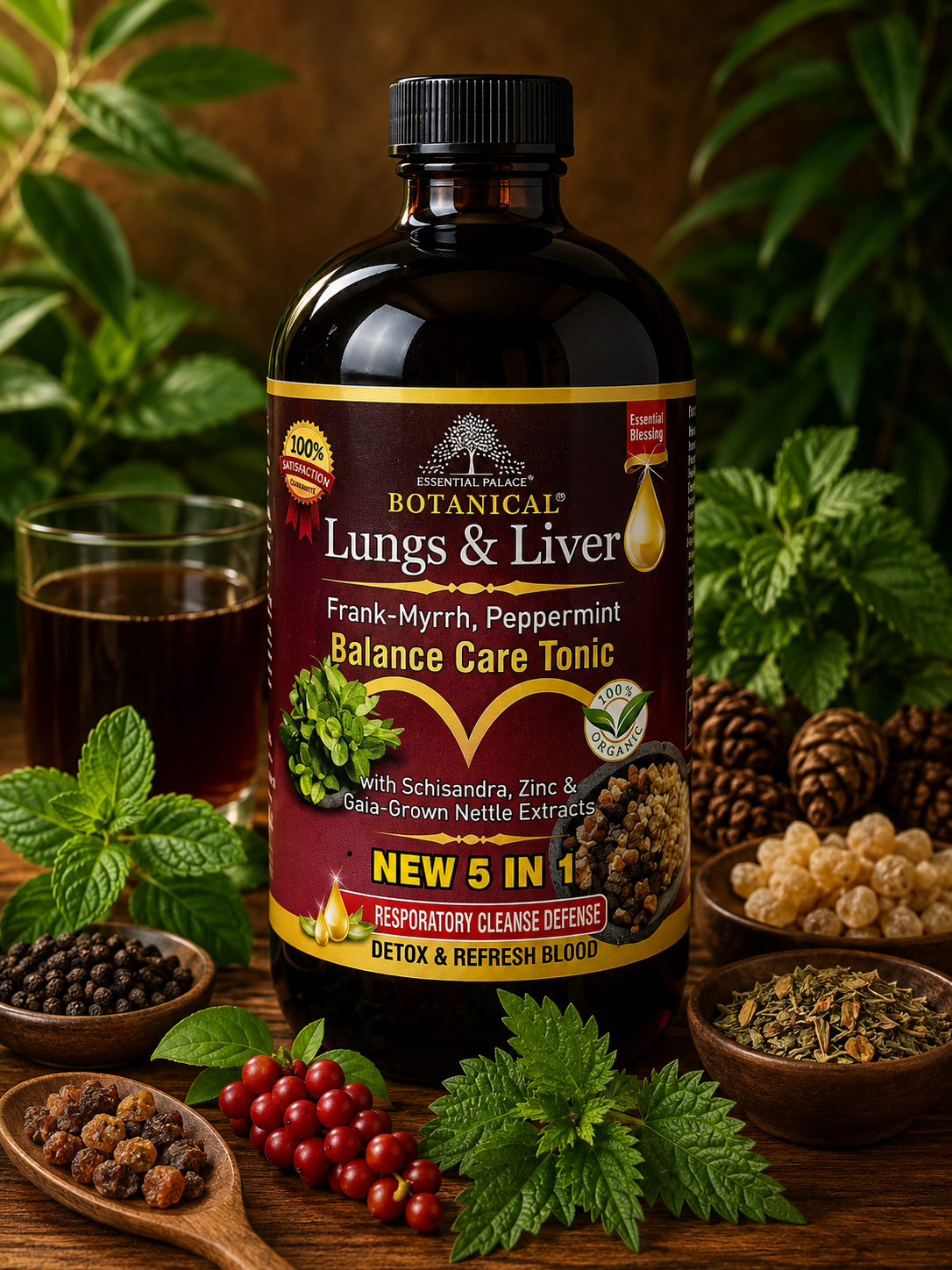 Essential Palace | Botanical Lungs & Liver | Frank-Myrrh, Peppermint | Balance Care Tonic