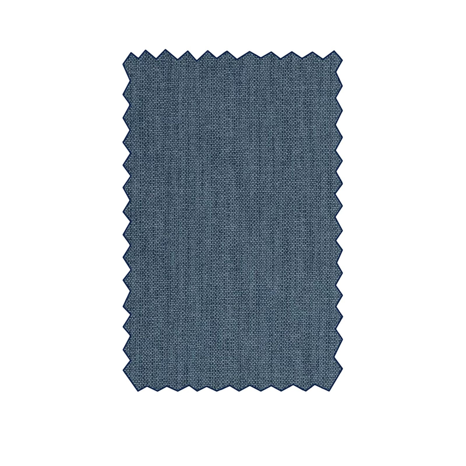 Close-up of a dark blue fabric swatch with a textured pattern and pinked edges.