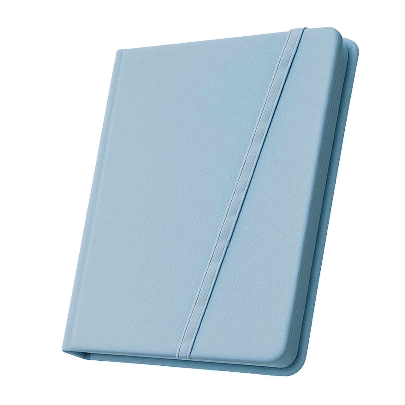 Light blue hardcover journal with a vertical elastic band
