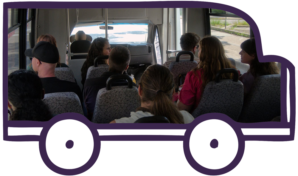 Guests on the tour bus, outlined in a bus shape!