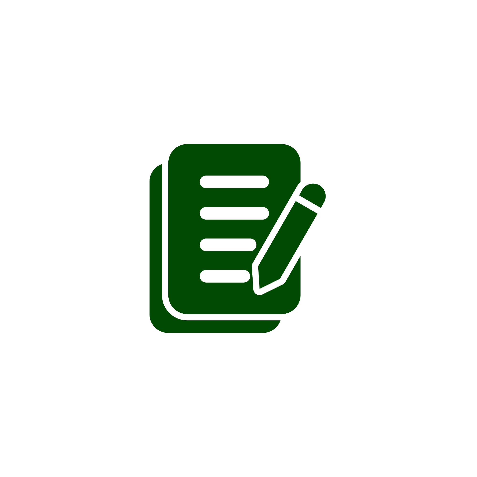 Black background with a green icon of a notebook and pencil, representing note-taking or writing.