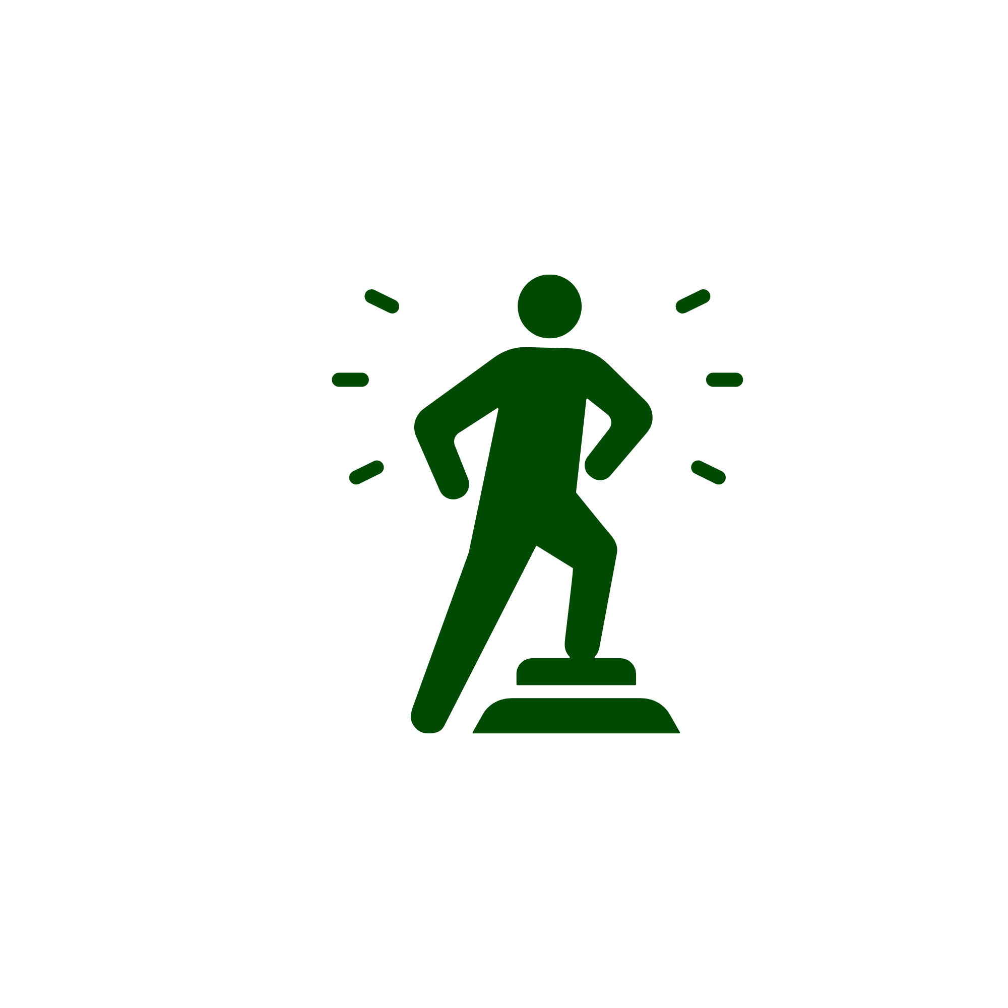 Green silhouette of a person standing on a step with dotted lines radiating outward against a black background.