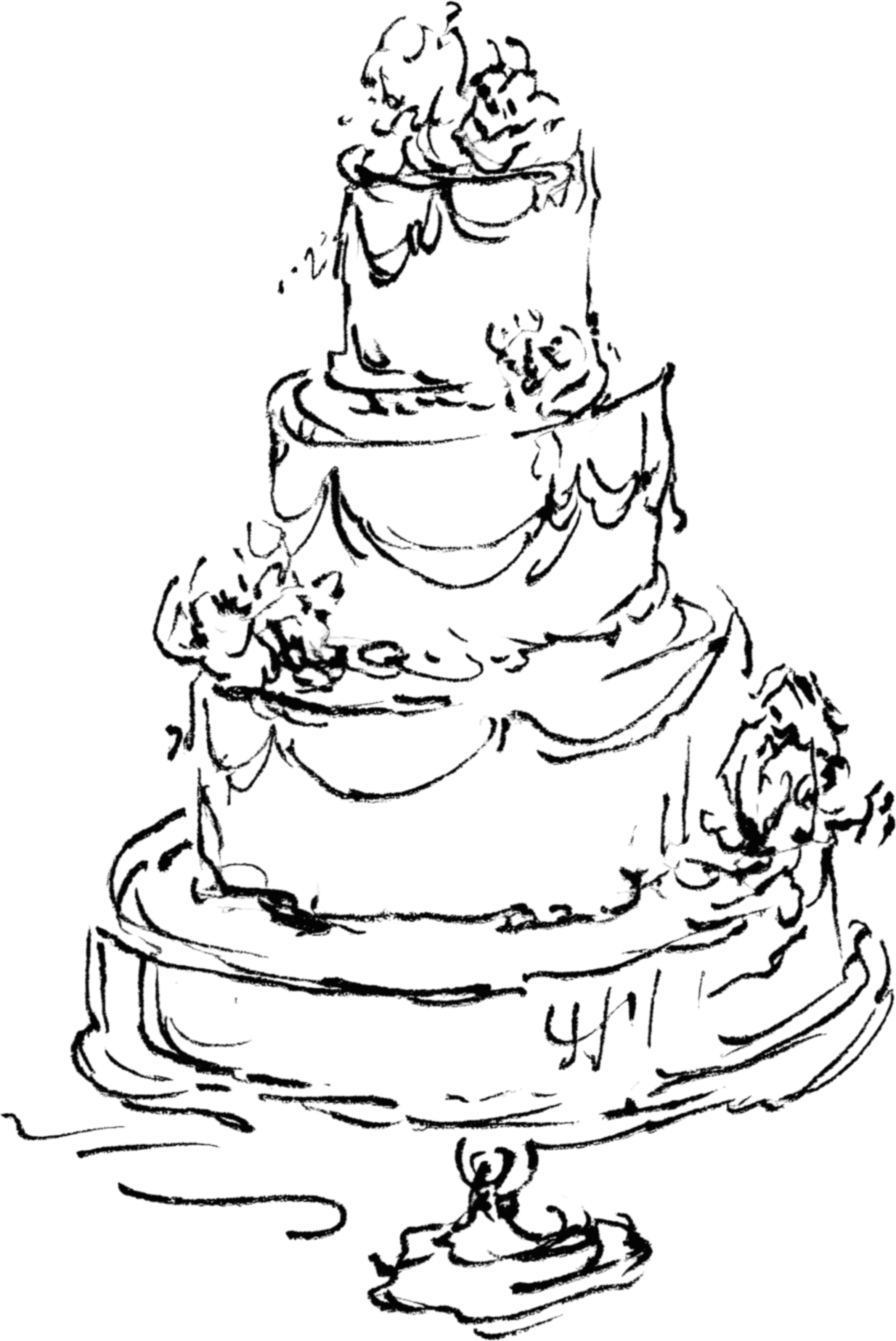 A person in glasses holding a microphone, speaking or singing, with a large cake decorated with candles and a cake topper on a table.
