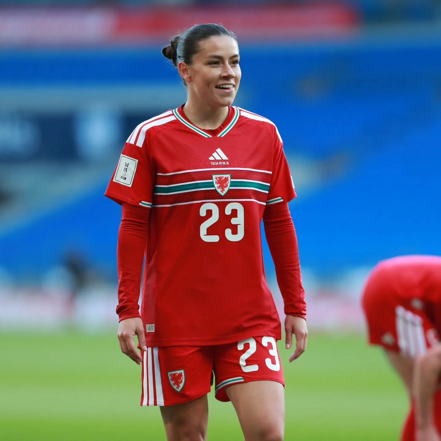 A slickback and smile. @_ffionmorgan_ at todays game against Czechia