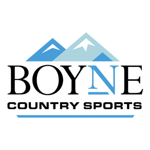 Logo for Boyne Country Sports featuring blue and gray mountains and stylized text.