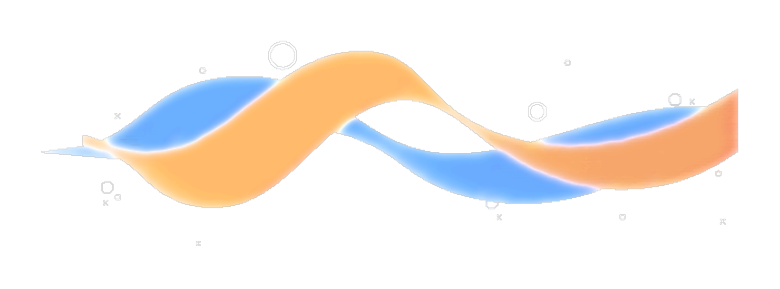 A scientific diagram showing a wave interference pattern with blue and orange waves overlapping and labeled axes and measurements.