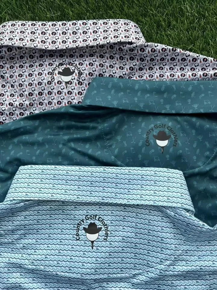 Country Golf Clothiers Summer Polo Collection. Three polos displaying the logo of Country Golf Clothiers. Three Golf Polo Shirts. Luxury Men's Golf Polos. Breathable Golf Polos. 4 Way Stretch Golf Polos for men.
