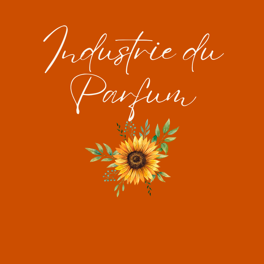 Couverture orange avec une illustration de tournesol et des feuilles, texte en français 'Industrie du Parfum' écrit en script blanc.