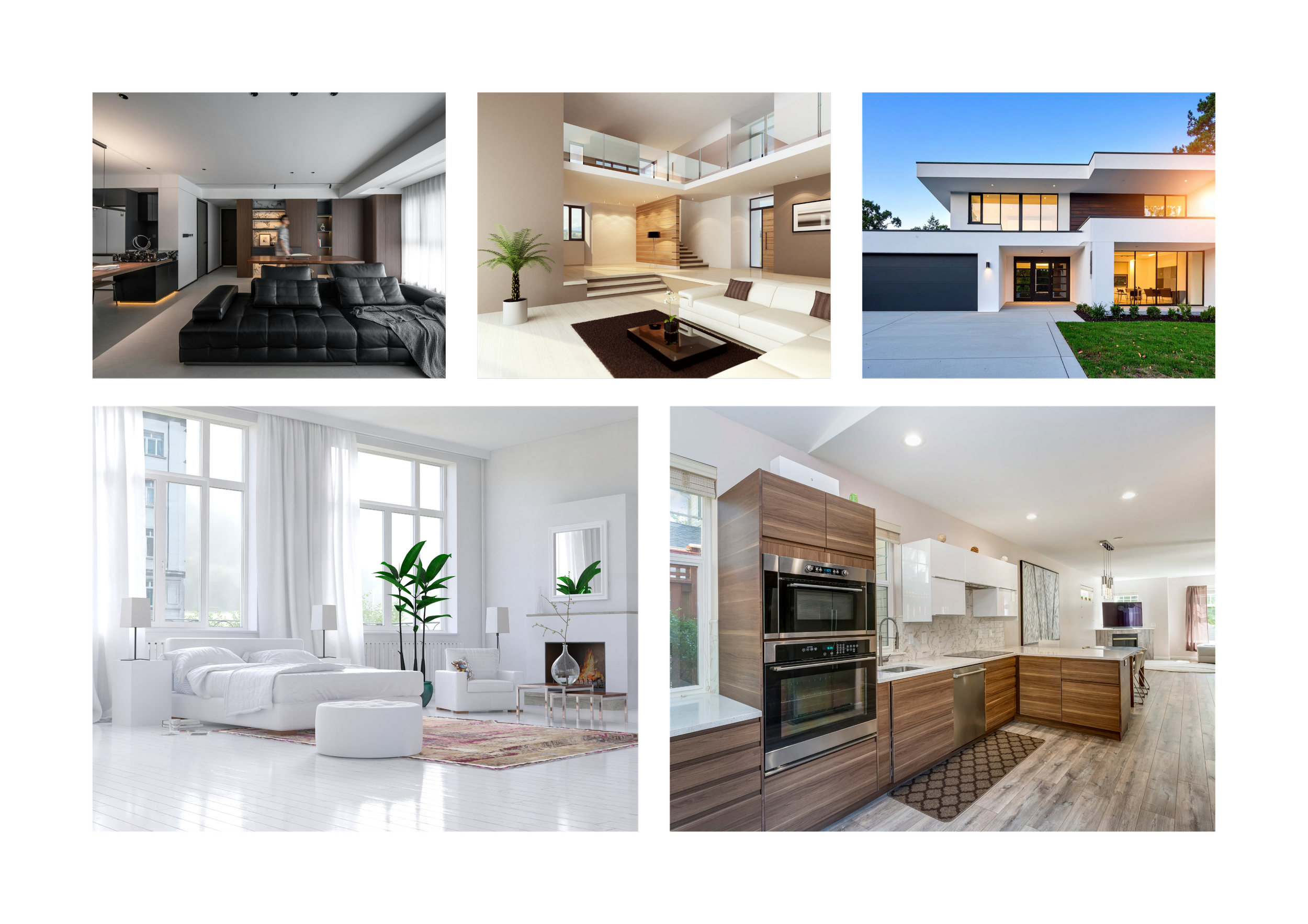 Houston real estate collage featuring kitchen, living room, and home exterior representing neighborhoods near the Texas Medical Center.