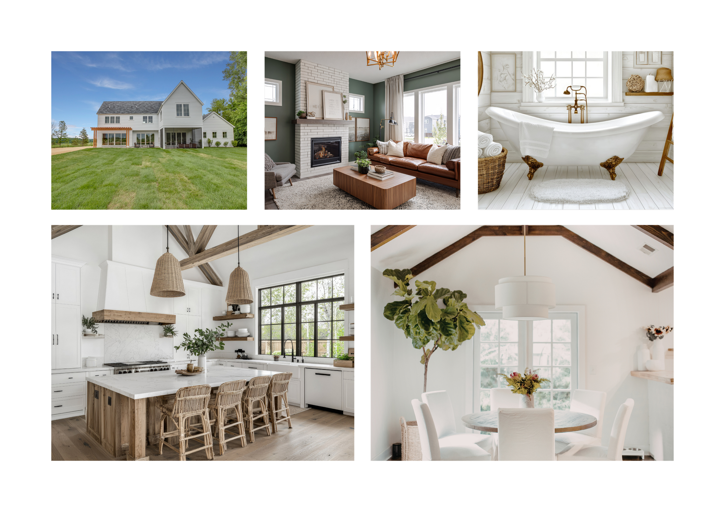 Houston homes collage featuring kitchen, living room, bathroom, and dining spaces for physicians relocating near the Texas Medical Center.