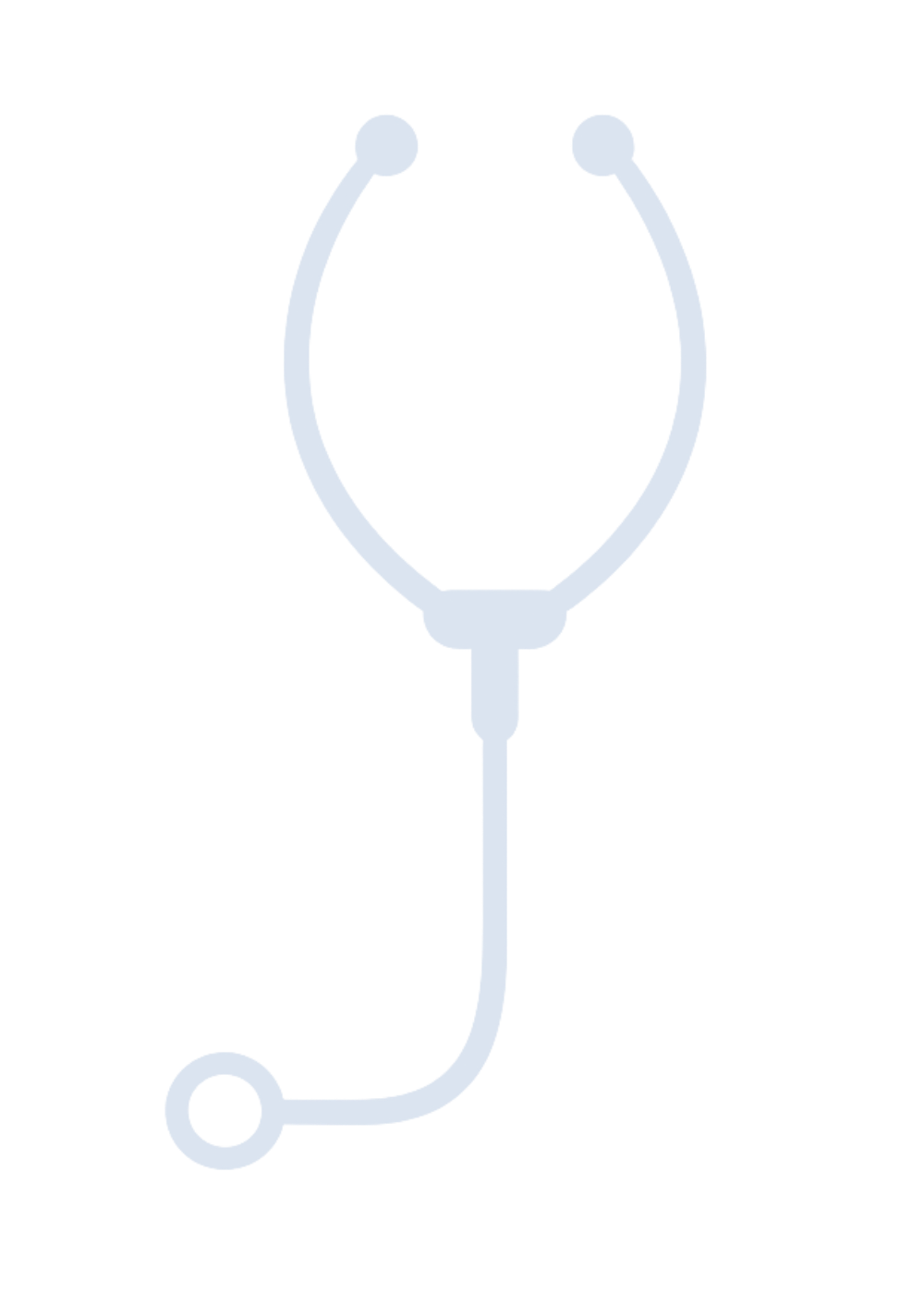 Line drawing of a stethoscope with earpieces at the top and chest piece at the bottom.